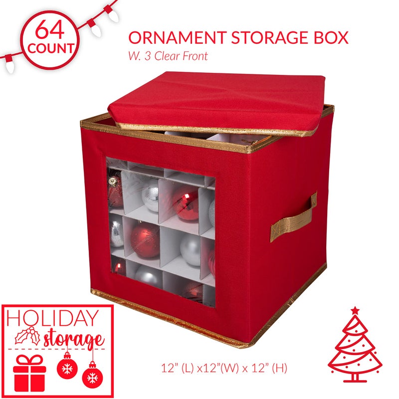 Simplify 64 Count Large Storage Box | Dimensions : 12.01 x 12.01 x 12.01 | Stackable Dividers | Holds up to 64 Ornaments | Red | Easy Carry Handles | Collapsible | Christmas Organization - Image 2
